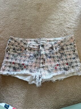 Madewell Pink Patterned Frayed Denim Shorts